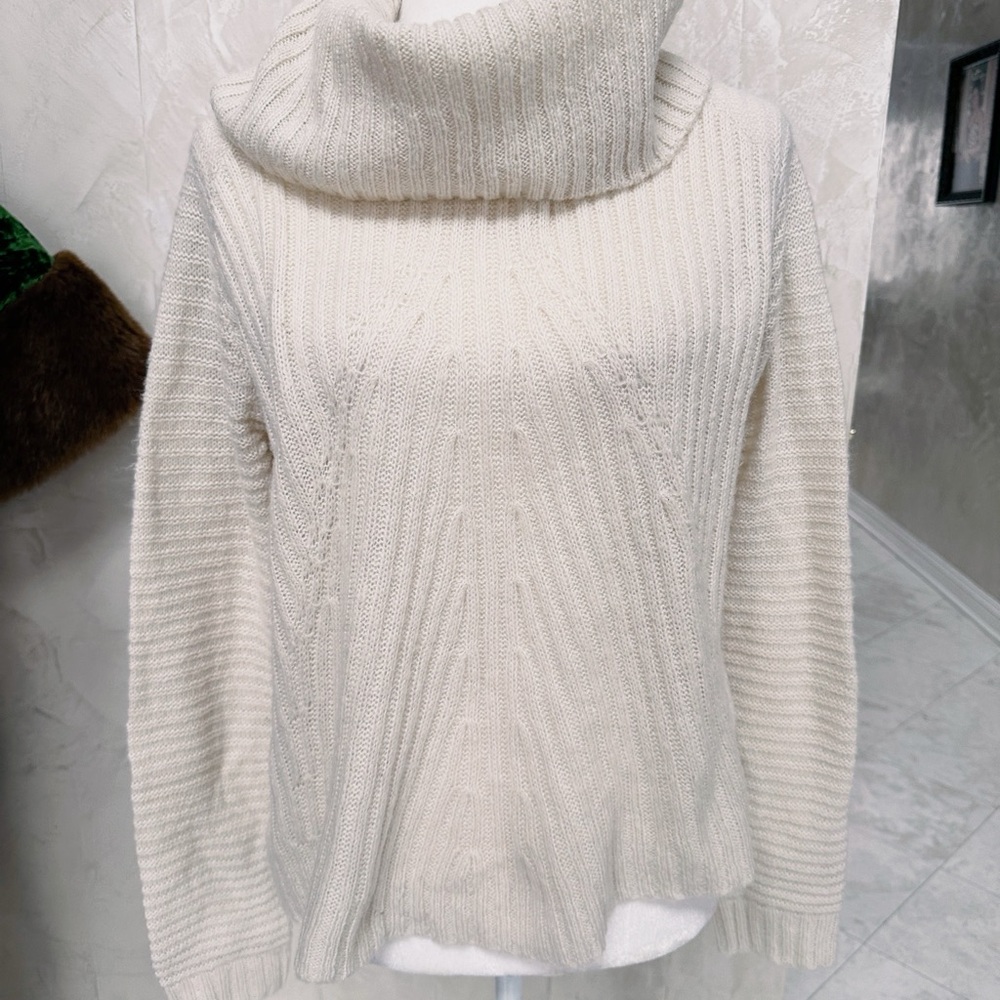 Sexy Soft White Cowl Neck Sweater with Slit in back